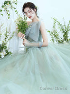 Sage Tulle Long Prom Dress, Sage Tulle Long Prom Homecoming Dresses