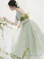 Sage Tulle Long Prom Dress, Sage Tulle Long Prom Homecoming Dresses