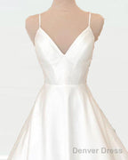 Satin A Line Wedding Dresses V Neck