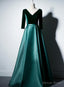 Satin and Velvet Short Sleeves Prom Dress, A Line Green Prom Dresses