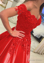 Satin Court Train A Line Sleeveless Off The Shoulder Prom Dresses With Appliqued