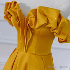 Satin Dark Yellow Off Shoulder Party Dress, A-line Satin Prom Dress