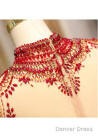 Satin High Collar Long Sleeve Beading Prom Evening Dress