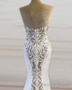 Satin Mermaid Wedding Dress Sweetheart Lace Train