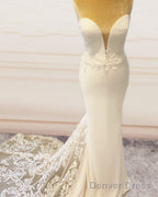 Satin Mermaid Wedding Dress Sweetheart Lace Train