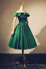 Satin Off The Shoulder A Line Green Short Prom Dress