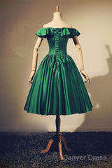 Satin Off The Shoulder A Line Green Short Prom Dress