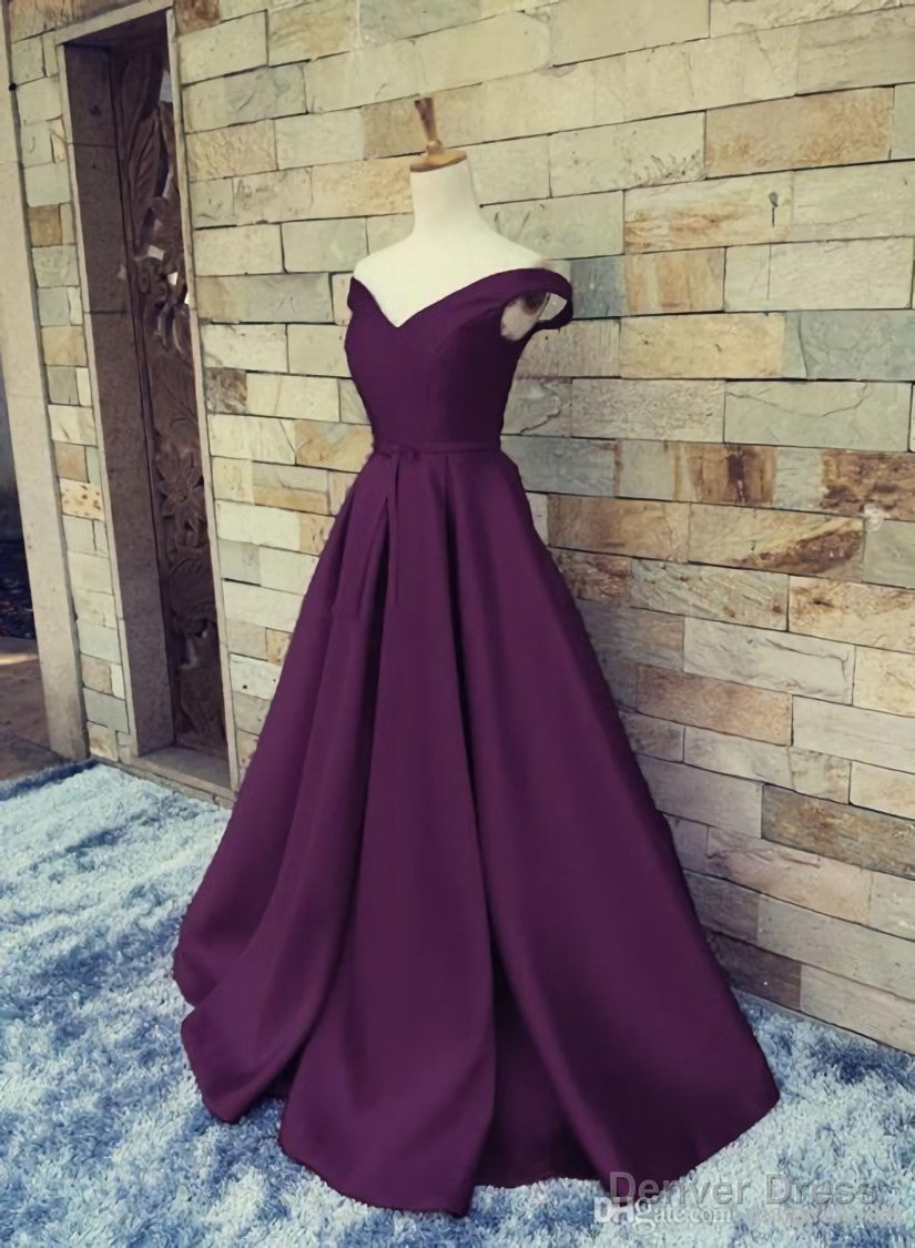 Satin Off the Shoulder Long Party Dress, Junior Prom Dress Secondary image