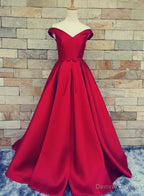 Satin Off the Shoulder Long Prom Dress, Junior Prom Dresses