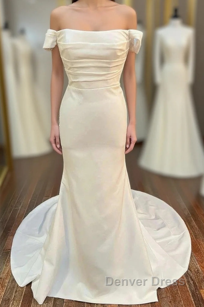 Satin Off-The-Shoulder Mermaid Long Wedding Dresses Main image