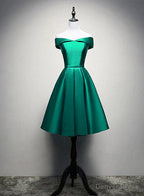 Satin Off The Shoulder Short Prom Dress, Green Homecoming Dresses