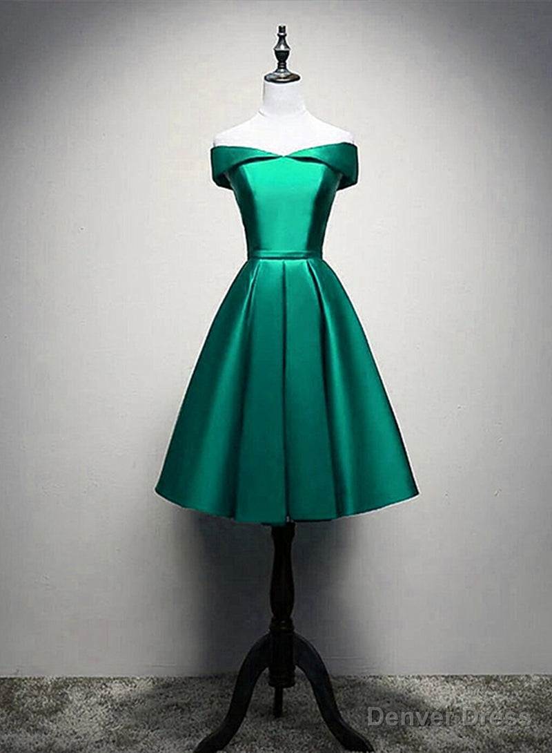 Satin Off The Shoulder Short Prom Dress, Green Homecoming Dresses