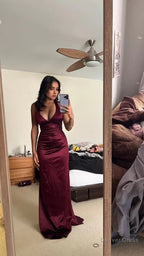 Satin Plunging V Neckline Long Prom Dress, Formal Dresses