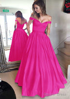 Satin Prom Dresses A-Line/Princess Off-The-Shoulder Long/Floor-Length With Beaded