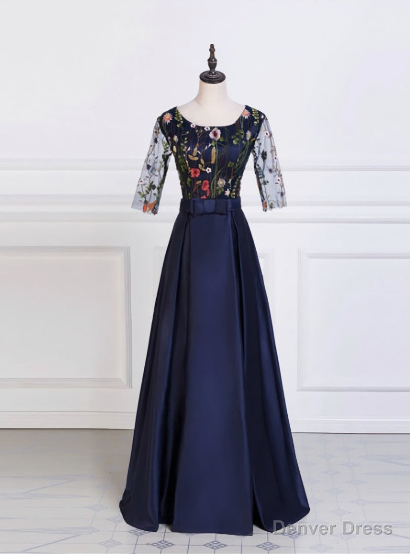 Satin Prom Dresses A-Line Party Prom Dresses Embroidery Prom Dresses