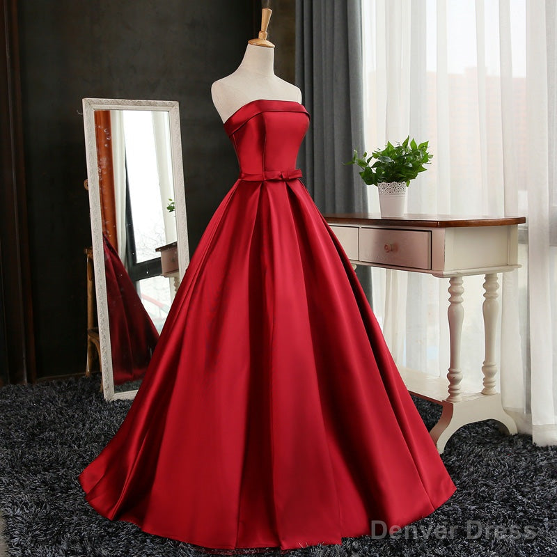 Satin Scoop Floor Length Ball Prom Dresses , Dark Red Sweet 16 Gowns Secondary image