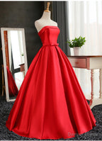 Satin Scoop Floor Length Ball Prom Dresses , Dark Red Sweet 16 Gowns
