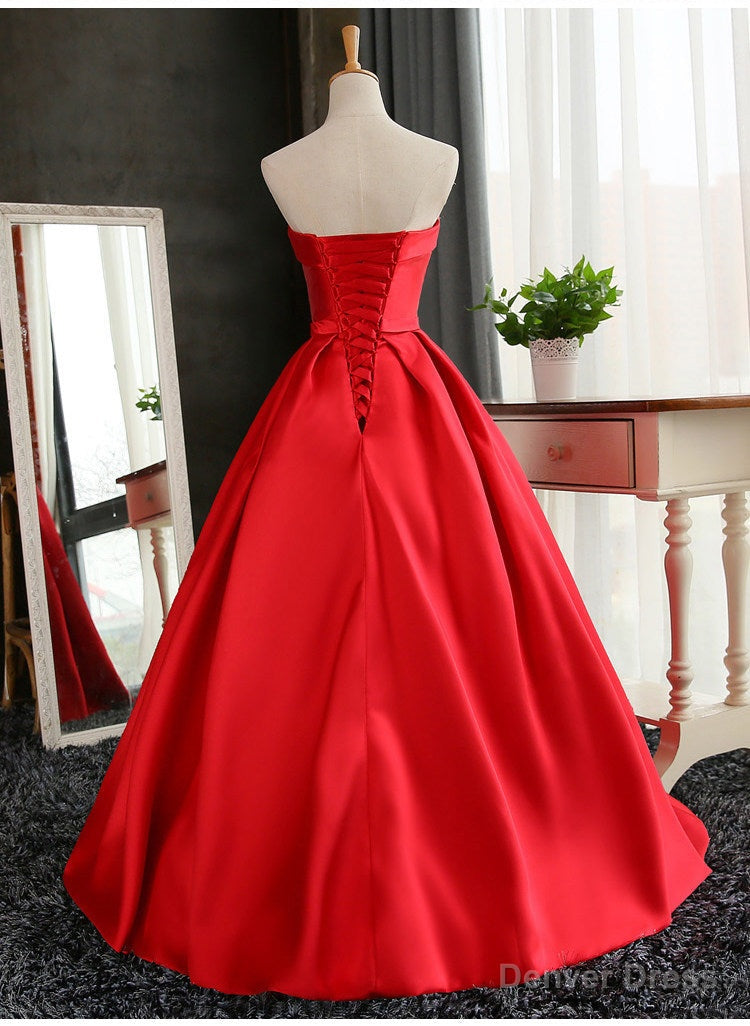 Satin Scoop Floor Length Ball Prom Dresses , Dark Red Sweet 16 Gowns