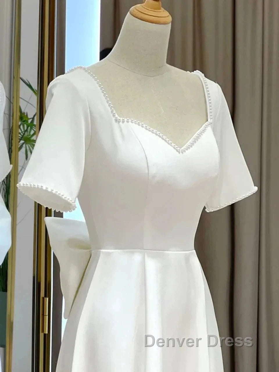 Satin Short Sleeve Short Wedding Dresses