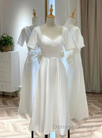 Satin Short Sleeve Short Wedding Dresses