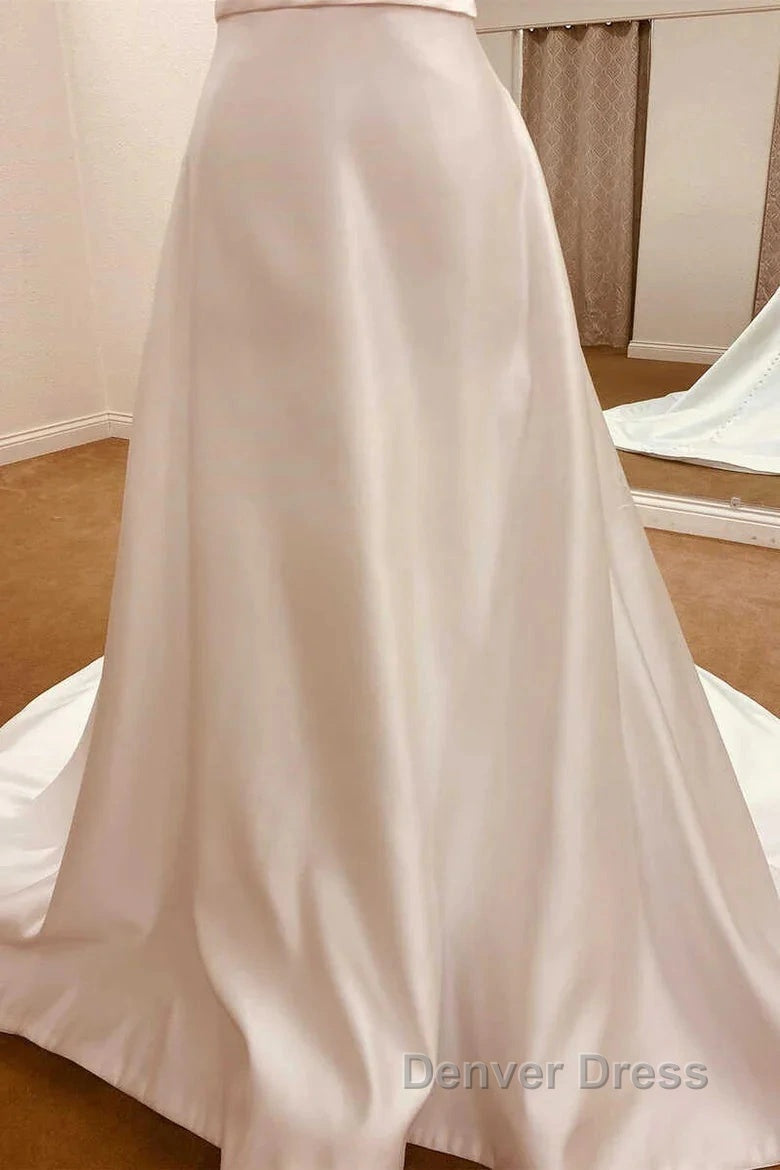 Satin Spaghetti Straps Backless Long Wedding Dresses