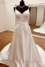 Satin Spaghetti Straps Backless Long Wedding Dresses