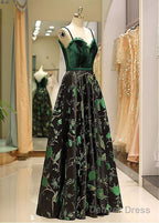 Satin Spaghetti Straps Fleece & Embroidery Prom Dresses