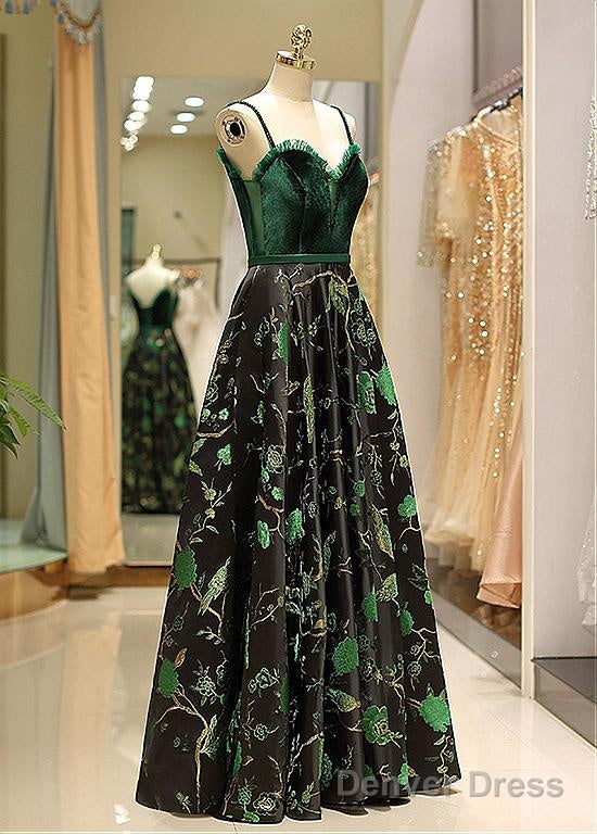 Satin Spaghetti Straps Fleece & Embroidery Prom Dresses