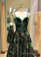 Satin Spaghetti Straps Fleece & Embroidery Prom Dresses