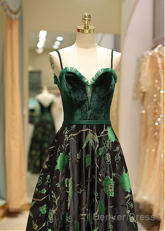Satin Spaghetti Straps Fleece & Embroidery Prom Dresses