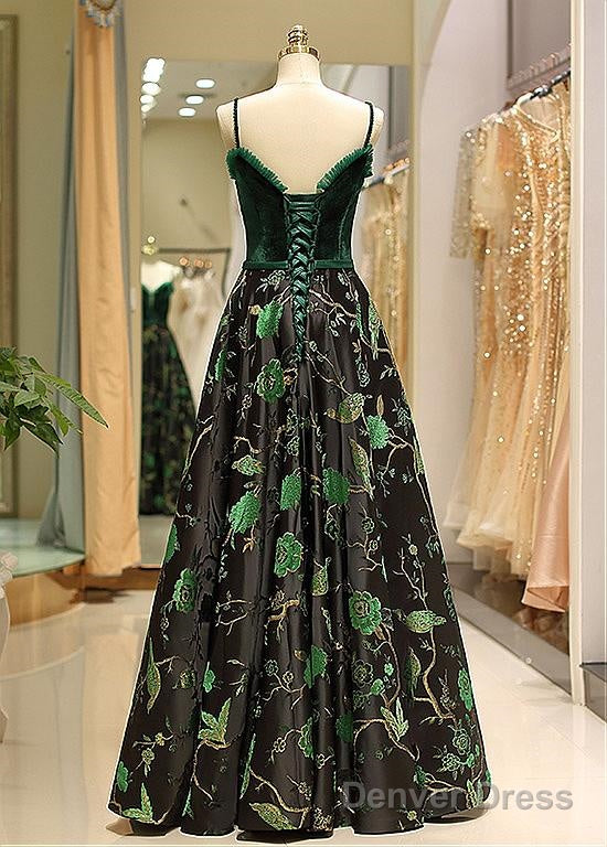 Satin Spaghetti Straps Fleece & Embroidery Prom Dresses