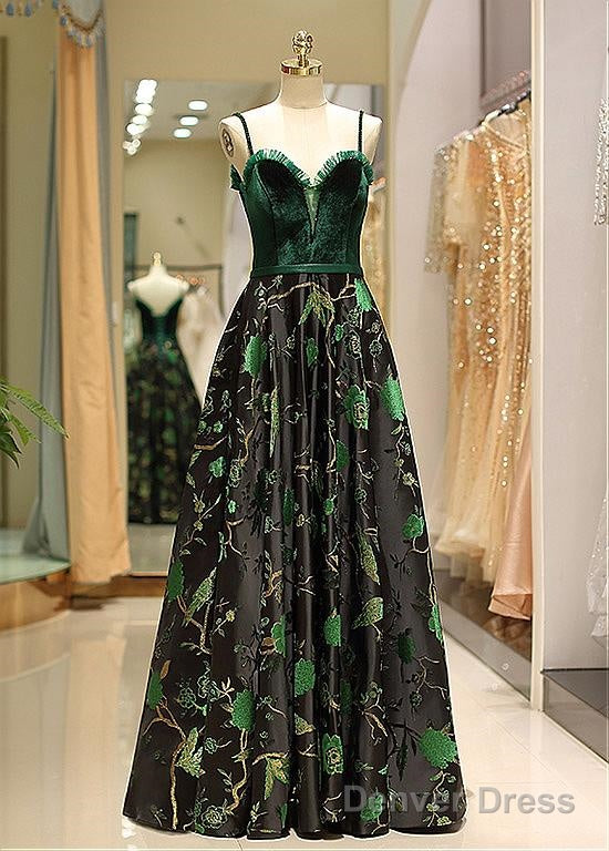Satin Spaghetti Straps Fleece & Embroidery Prom Dresses Main image
