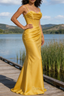 Satin Spaghetti Straps Yellow Prom Dresses with Corset