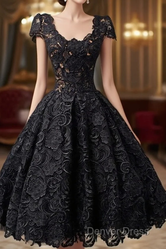 Scoop Knee Length Cap Sleeves Ball Gowns Lace Homecoming Dresses Main image
