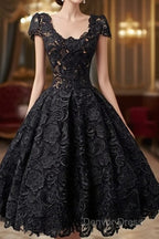 Scoop Knee Length Cap Sleeves Ball Gowns Lace Homecoming Dresses