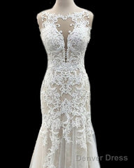 Scoop Neck Mermaid Wedding Dress Lace Court Train