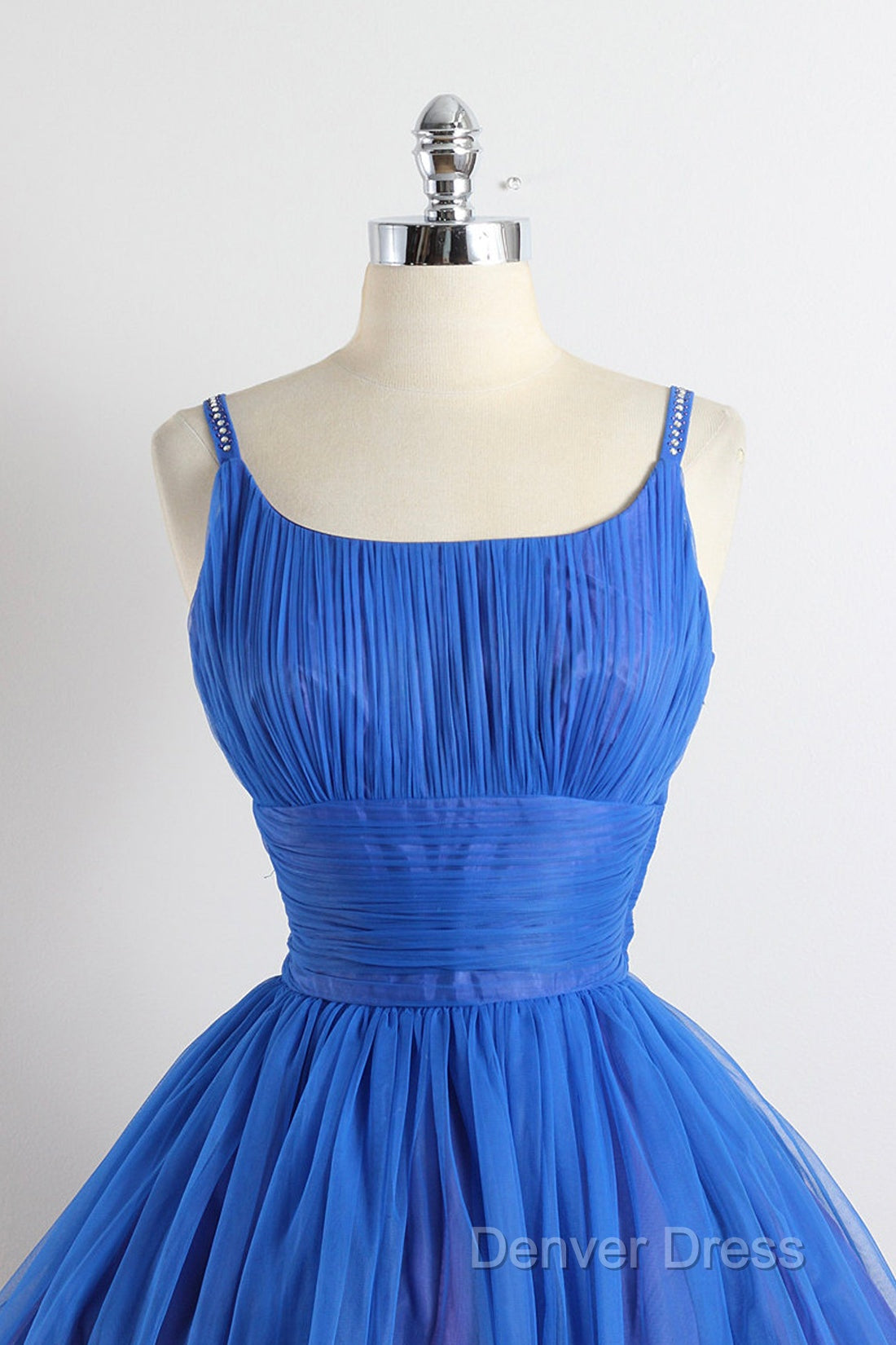 Scoop Neckline Royal Blue Prom Dress, A-Line Spaghetti Strap Short Prom Dresses Secondary image