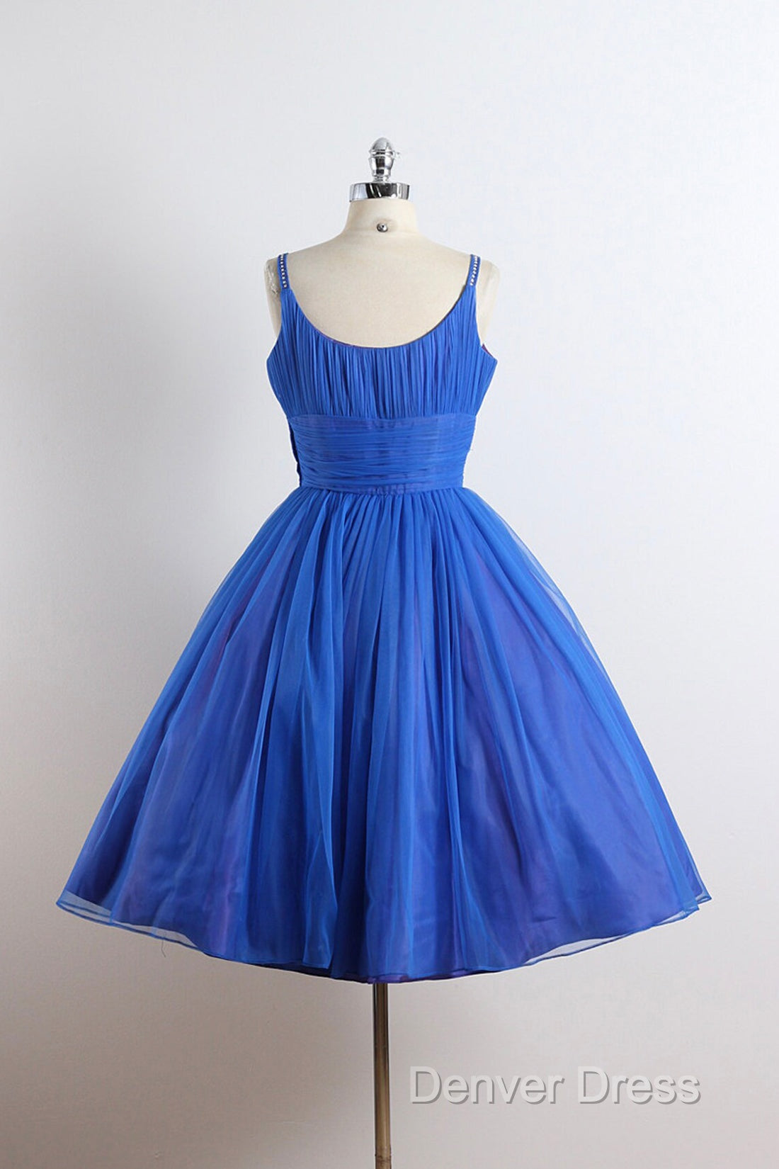 Scoop Neckline Royal Blue Prom Dress, A-Line Spaghetti Strap Short Prom Dresses