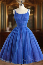 Scoop Neckline Royal Blue Prom Dress, A-Line Spaghetti Strap Short Prom Dresses