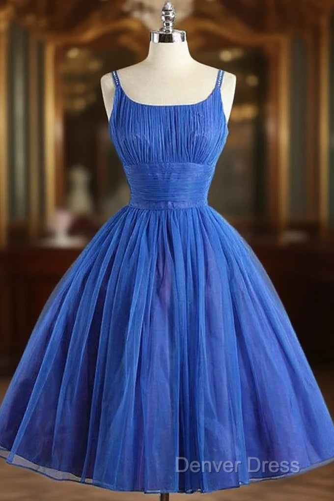 Scoop Neckline Royal Blue Prom Dress, A-Line Spaghetti Strap Short Prom Dresses