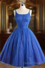Scoop Neckline Royal Blue Prom Dress, A-Line Spaghetti Strap Short Prom Dresses