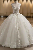 Scoop Sleeveless Tulle Embroidery With Beading Court Train Ball Gowns Wedding Dresses