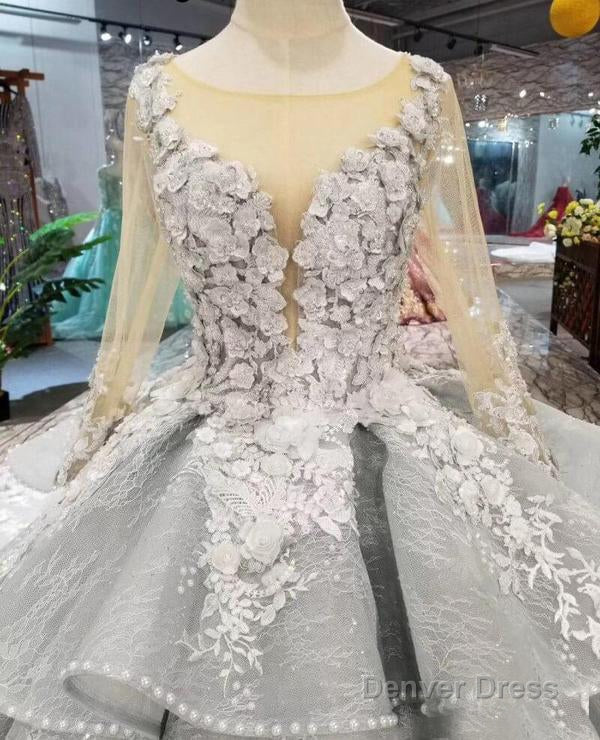 Gorgeous Lace Appliques Tulle Long Sleeves Monarch Train Ball Gowns Wedding Dresses Secondary image