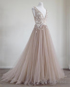 See Through Prom Dresses Tulle Embroidery Evening Gowns