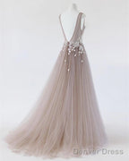 See Through Prom Dresses Tulle Embroidery Evening Gowns