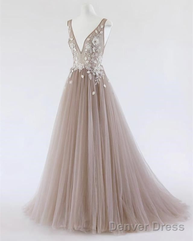 See Through Prom Dresses Tulle Embroidery Evening Gowns Main image