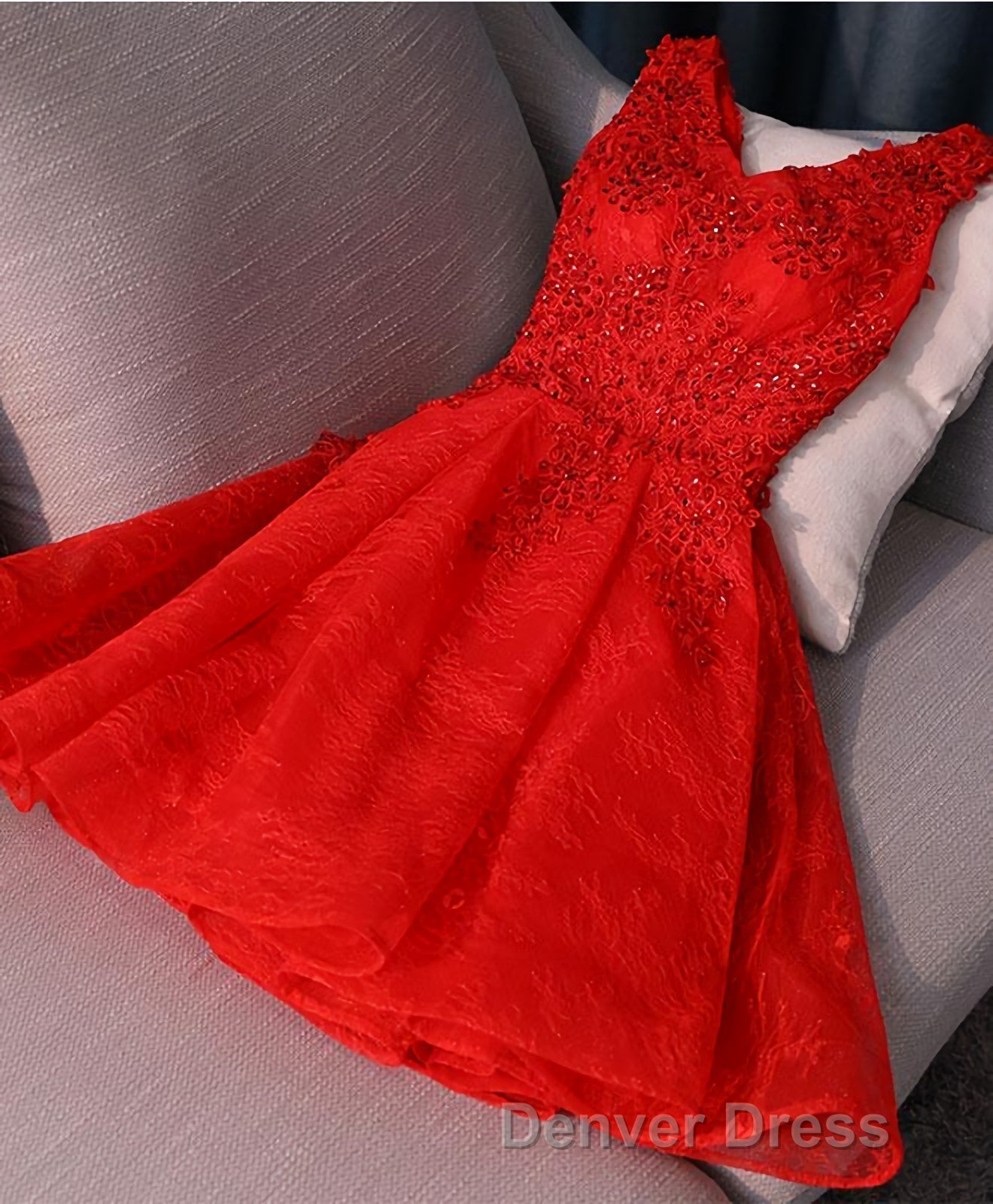 Black V Neck Lace Short Prom Dresses, Homecoming Dresses, Homecoming Dresses