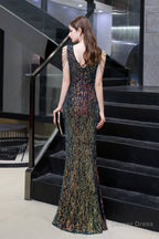 Sequin Beading Mermaid Lace V Neck Prom Dresses