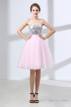 Sequin Lace & Tulle Sweetheart Neckline Short Length A Line Bridesmaid Dresses