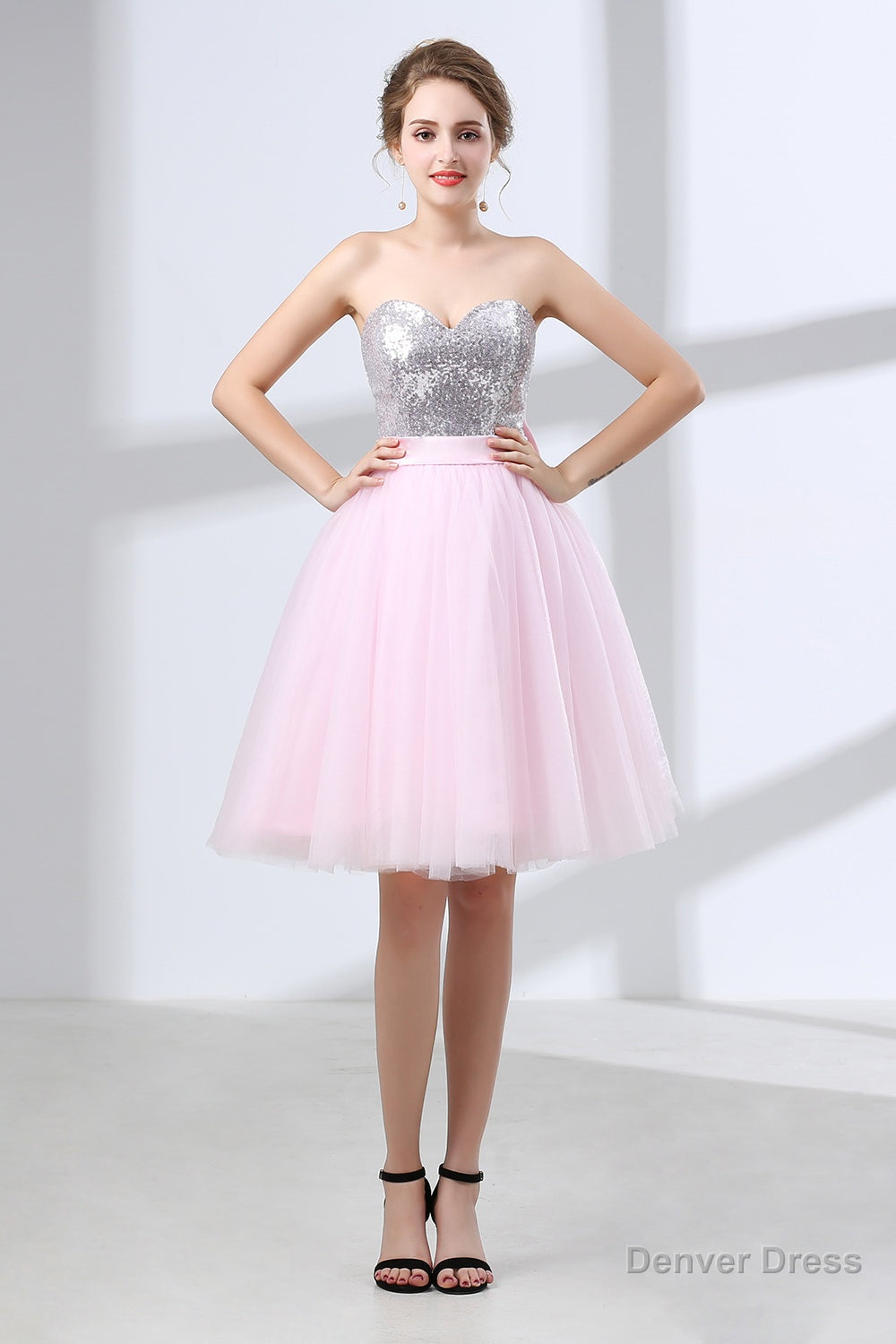 Sequin Lace & Tulle Sweetheart Neckline Short Length A Line Bridesmaid Dresses Secondary image